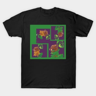 Leaf Painting in Acrylic, Thanksgiving, digital emerald green background T-Shirt